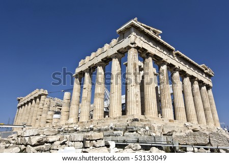 Parthenon temple at the Acropolis of Athens in Greece (temple of Goddess Athena)