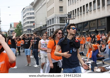 LJUBLJANA, SLOVENIA - MAY 23, 2014: Seniors of high schools perform the traditional prom dance in Ljubljana, Slovenia. They achieve Quadrille Dance Record for Guinness World Record almost every year.