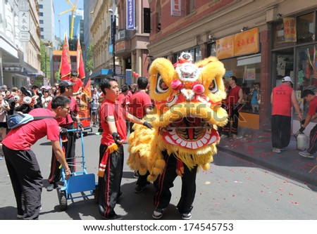 MELBOURNE AUSTRALIA - FEBRUARY 2, 2014: Chinese new year festival in China town - Multicultural city Melbourne celebrates Chinese new year in China town.