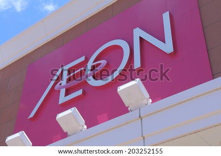 KANAZAWA JAPAN - 14 JUNE, 2014:AEON Retail store company logo. AEON is the largest retailer in Asia ranging from convenience stores, supermarkets, shopping malls and speciality stores.