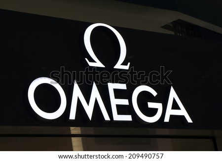 MELBOURNE AUSTRALIA - May 24, 2014: OMEGA watch logo - OMEGA is a Swiss luxury watchmaker based in Bienne Switzerland
