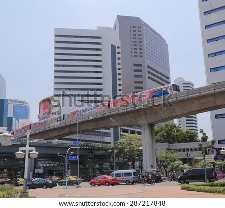 BANGKOK THAILAND - APRIL 22, 2015: Bangkok cityscape and traffic. Bangkok is famous for its heavy traffic in the city centre.
