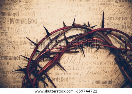 Crown of Thorns with Jesus names and attributes in the background.