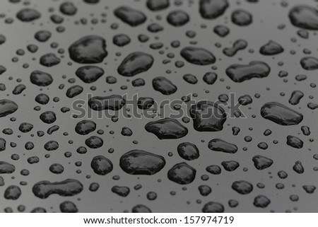 Drop of rain water on the rock black hood.