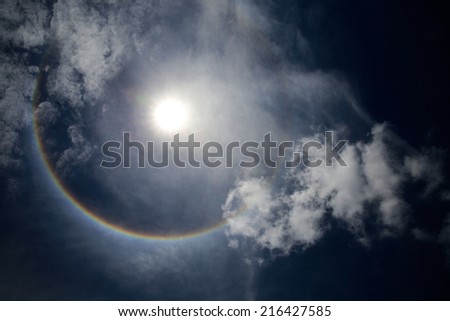 Solar corona with blue sky at noon.