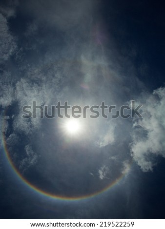 Solar corona phenomenon in cloudy and blue the sky