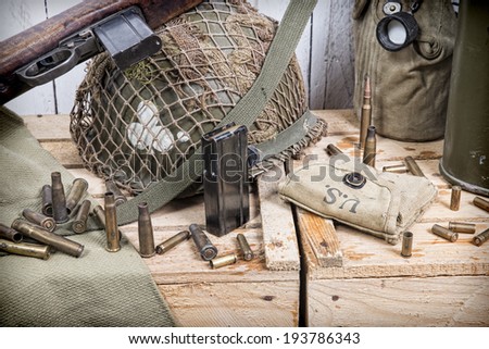 different U.S. military equipment of World War II