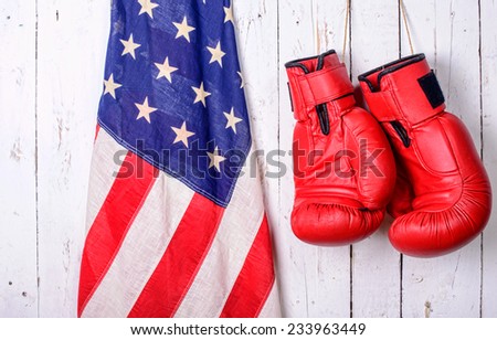 red boxing gloves with an American flag