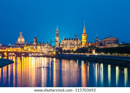 Dresden Skyline At Night, Germany