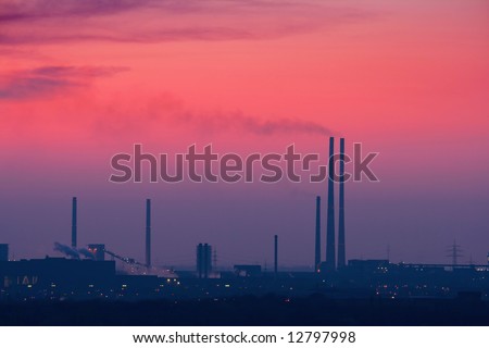 Industrial skyline after sunset