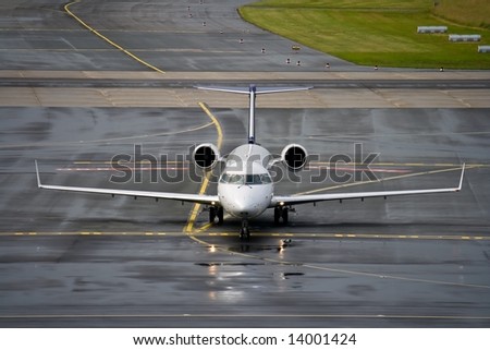 Jet airliner preparing to take off