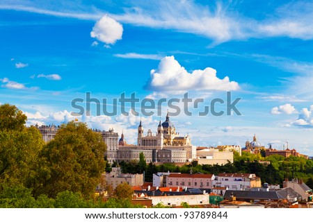 Panorama of Madrid (Spain) with the Royal Palace and the Almudena Cathedral