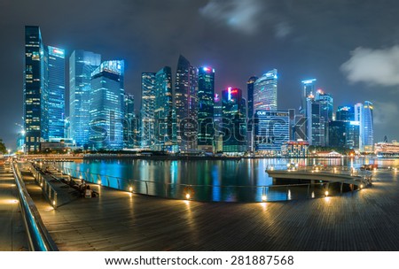 SINGAPORE - May 22, 2015: Singapore river and downtown at night