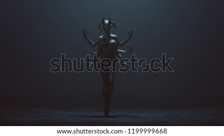 Sexy Multi-Armed Devil Woman in a foggy void 3d Illustration 3d render