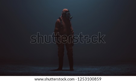 Man in a Hazmat suit in a foggy void 3d Illustration 3d render