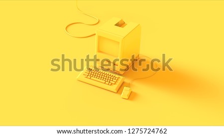 Yellow Vintage Computer Keyboard and Mouse 3d illustration 3d render
