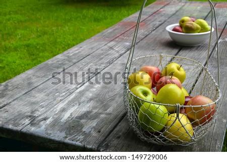 Bright Fall Apples in White Wire Basket and Bowl