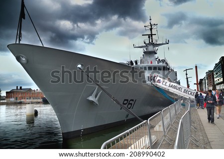 DUBLIN, IRELAND - MAY 18: The newly commissioned Irish Naval Service Vessel LE Beckett on her maiden visit to Dublin on May 18, 2014 in Dublin, Ireland. The ship is the largest in the INS fleet.
