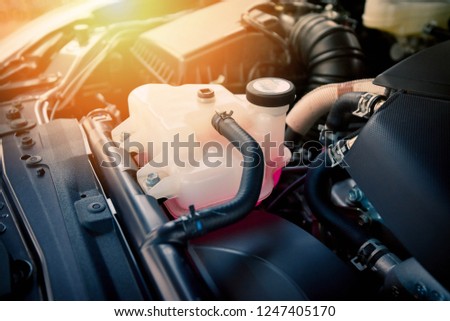 coolant car engine detail motor / close up of machine new car engine checking cleaning coolant car for deliver customers in the car service
