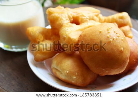 Soybean milk with fried bread stick, Thailand.