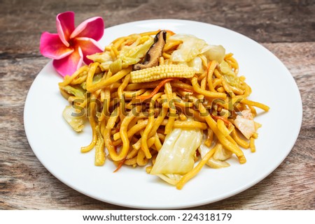 fried noodles japanese yakisoba, vegetarian food thai style.