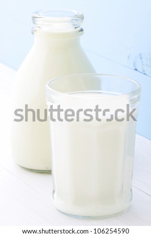 Delicious nutritious and fresh Milk Bottle and glass of milk.