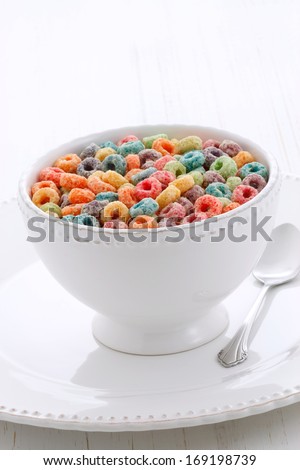 delicious and nutritious cereal fruit loops, healthy and funny addition to kids breakfast.