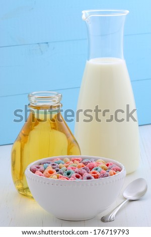 delicious and nutritious, cereal loops, with healthy organic apple juice