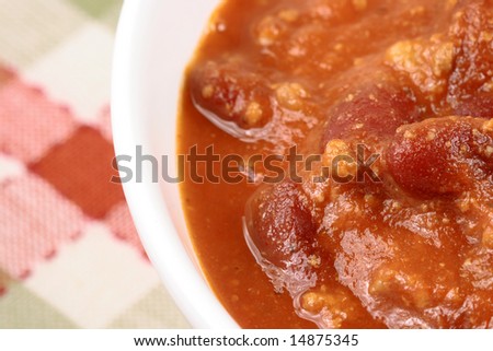 Exquisite perfectly cooked chili beans close up