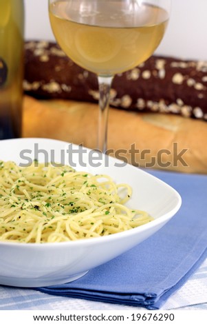 fresh aromatic organic wheat pasta with fresh herbs sauce and lemon twist delicious recipe