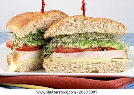 Fabulous turkey sandwich made with oven roasted turkey breast and organic vegetables