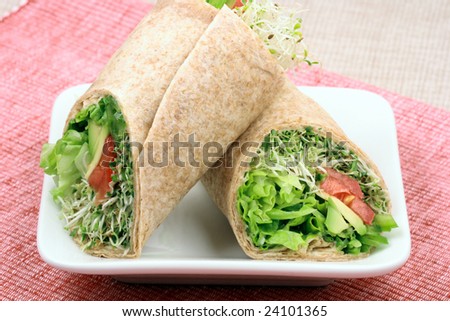 Delicious  organic sandwich wraps with fresh veggies perfect healthy meal