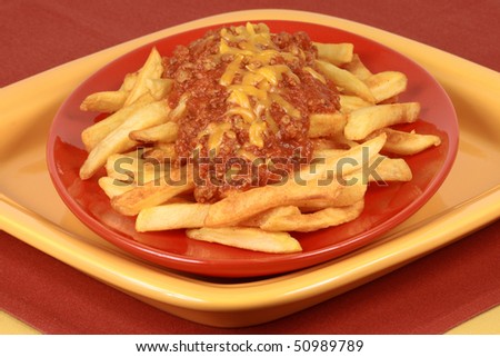 gourmet chili fries made with organic fat free beef and soft delicious potatoes