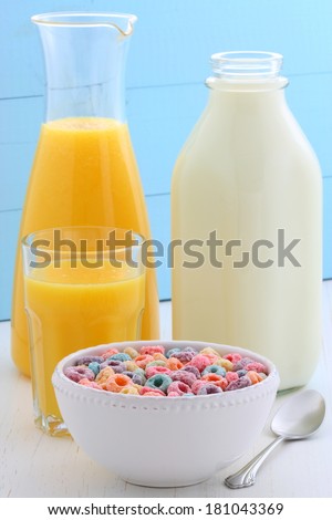 delicious and nutritious, cereal loops, with healthy organic orange juice