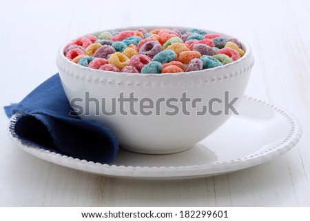 kids delicious and nutritious cereal loops, with fresh milk.