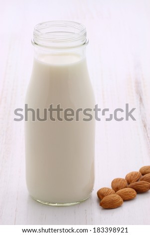 Delicious fresh almond milk, on vintage styling.