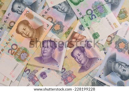 Chinese money (renminbi)  -   Yuan bank notes. Concept photo for money, banking ,currency and foreign exchange rates.