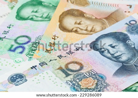 chinese money (renminbi) - Yuan bank notes. Concept photo for money, banking ,currency and foreign exchange rates