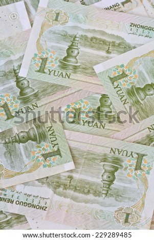 chinese money (renminbi) -  one Yuan bank notes. Concept photo for money, banking ,currency and foreign exchange rates
