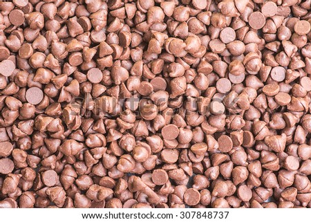 Closeup view of chocolate chips, food concept,food background.