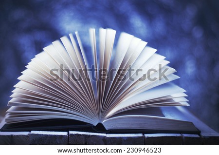 Winter story, book on blue vibrant background.