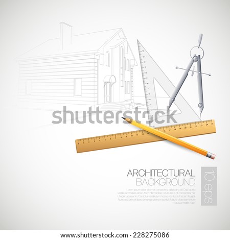 Vector illustration of the architectural drawings and drawing tools