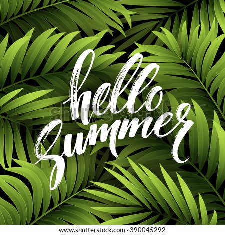Summer party poster with palm leaf and lettering