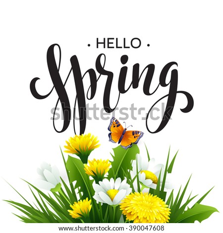 Inscription Spring Time on background with spring flowers. Spring floral background. Spring flowers background design for spring EPS10