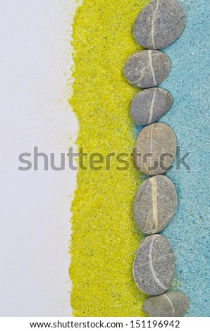 Background stone way border Colored sand with stones as way or border