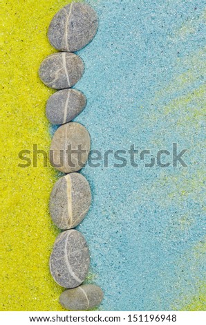 Background green blue stone way Colored sand with stones as way or border