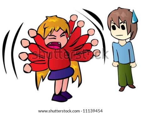 stock vector : funny girl screaming at the boy