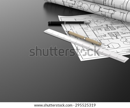 Architect blueprint and stationary tool background and blank space left for text and design element with clipping path