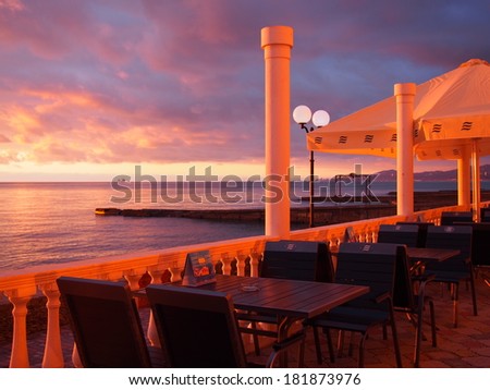 Black Sea, Sochi, Russia - February 05, 2014: Seaside restaurant in Sochi. The Black Sea is a sea in south-eastern Europe.