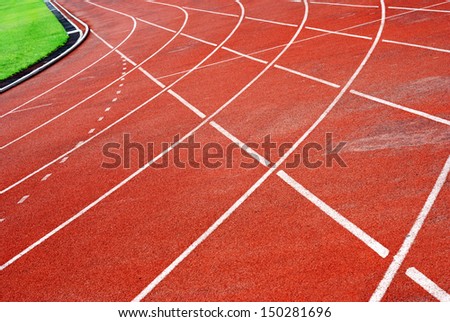 Athletics Track Lane, white lines and curve